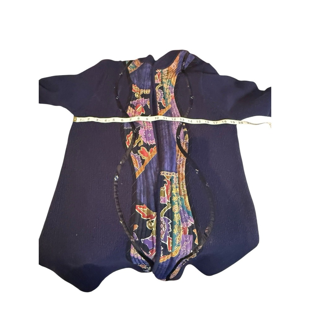 Koos of Course‎ Lagenlook Cardigan Women L Navy Open Front Floral Artsy Boho - Picture 7 of 7